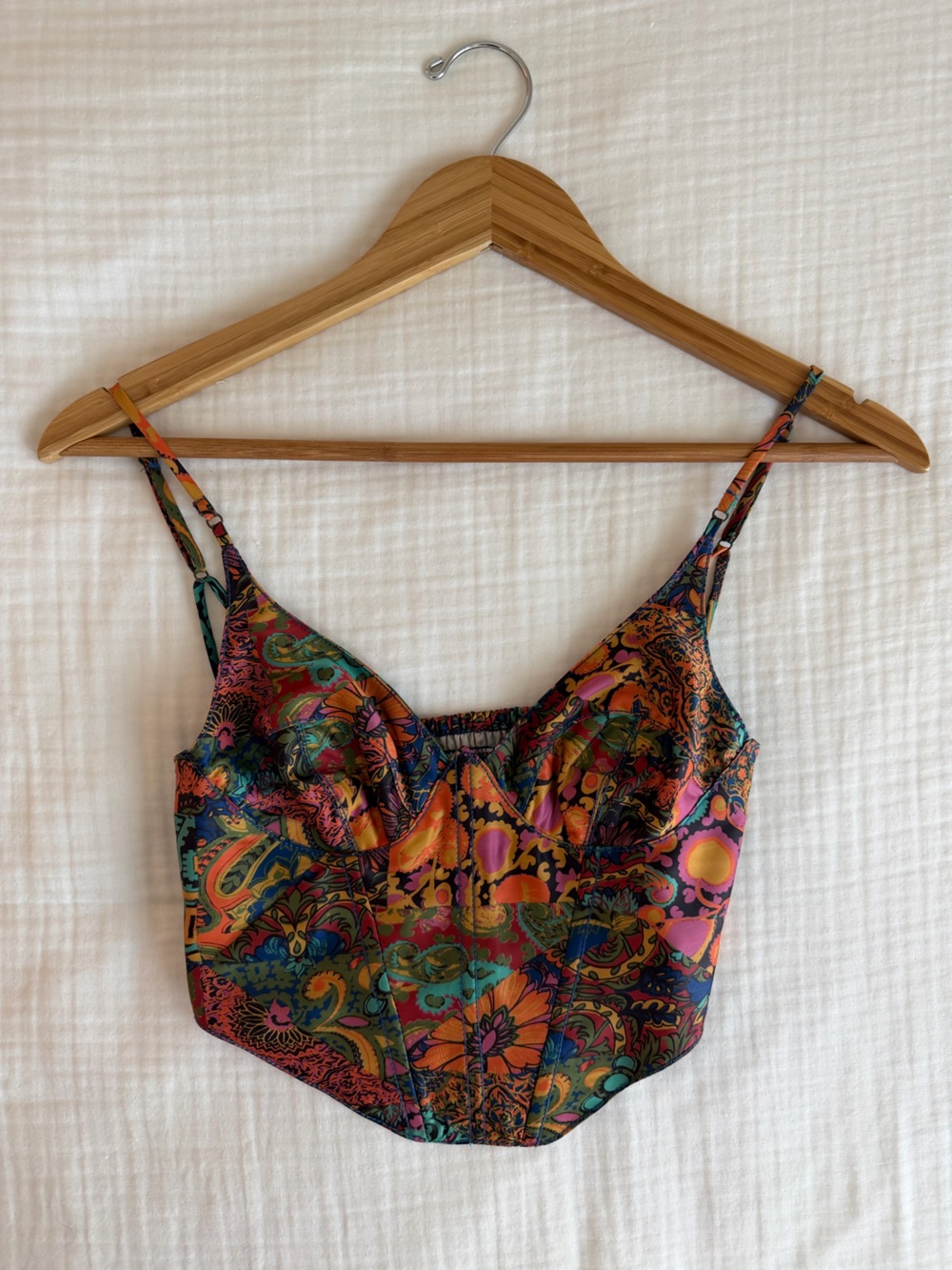 Urban Outfitters Multicolor Paisley Floral Crop Top — Pink, Orange, Green, Blue